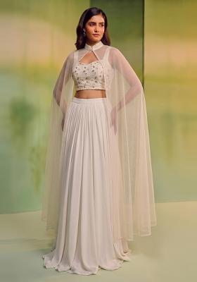 Off White Embroidered Lehenga Set
