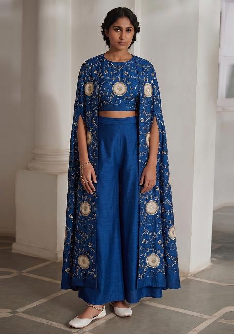 Royal Blue Embroidered Fusion Set