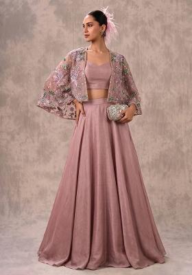 Mauve Printed Tissue Lehenga Set