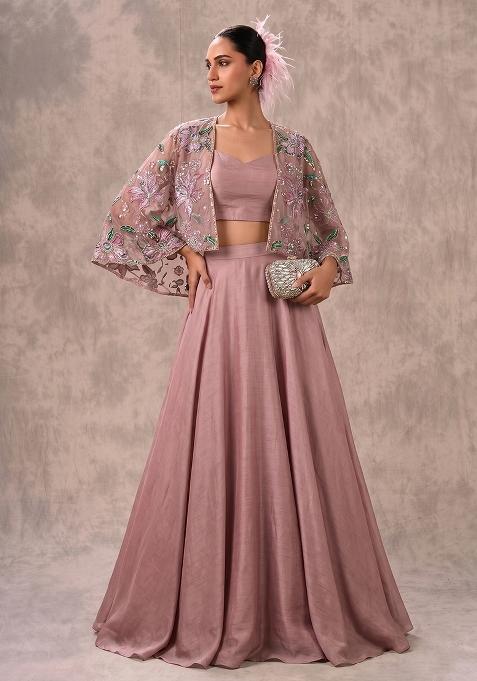 Mauve Printed Tissue Lehenga Set