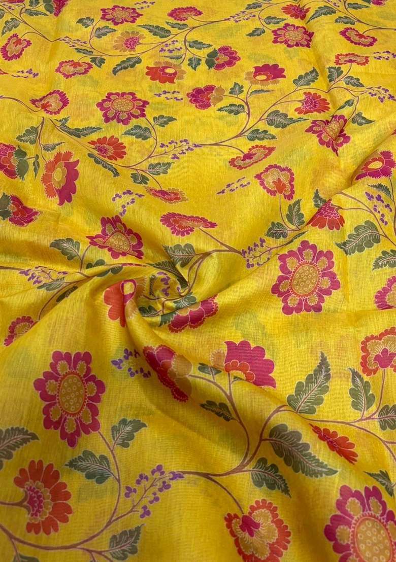 Mustard Yellow Printed Chanderi Lehenga Set for Diwali and Festive Wear - Indya