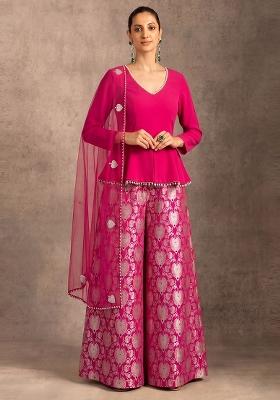 Rani Pink Zari Silk Fusion Set