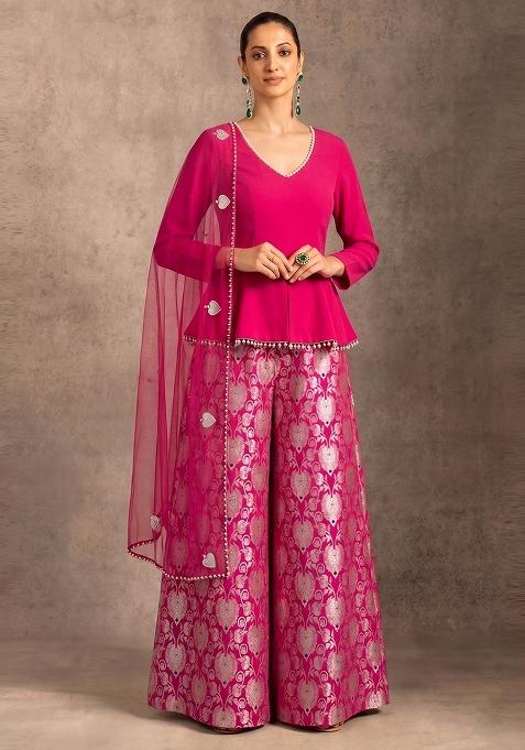 Rani Pink Zari Silk Fusion Set