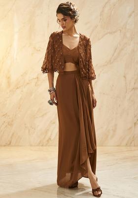 Caramel Embroidered Handwork Fusion Set