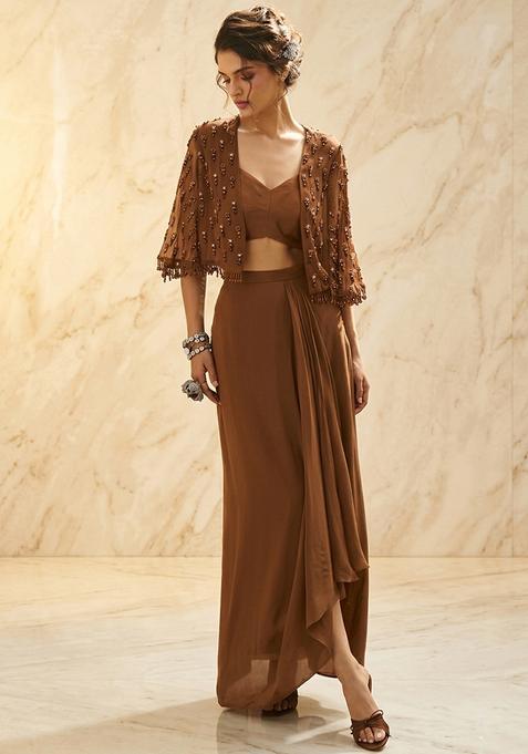 Caramel Embroidered Handwork Fusion Set