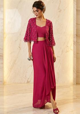 Pink Embroidered Handwork Fusion Set