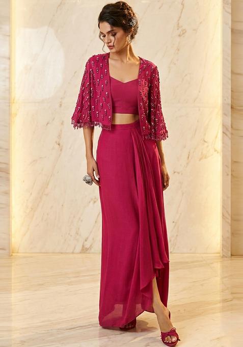 Pink Embroidered Handwork Fusion Set