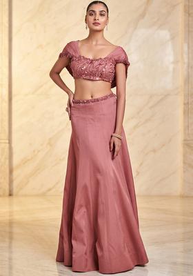 Dusty Pink Embroidered Handwork Lehenga Set