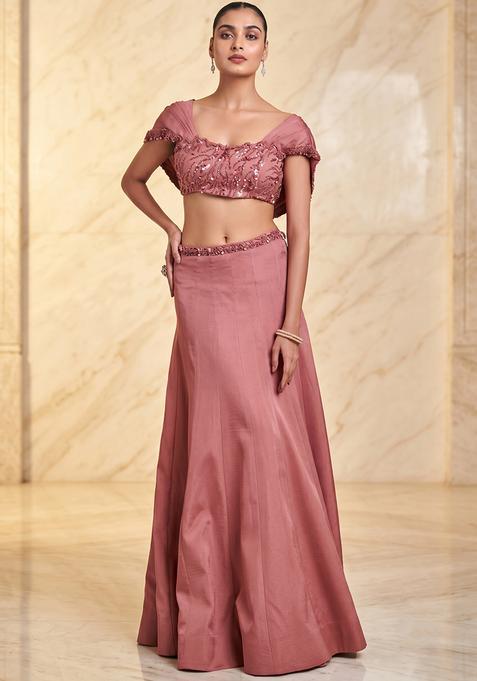 Dusty Pink Embroidered Handwork Lehenga Set