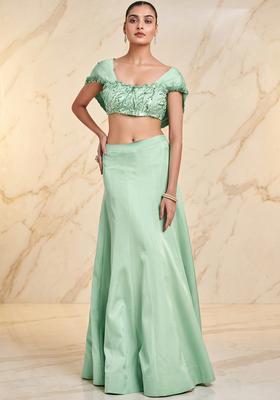 Mint Green Embroidered Handwork Lehenga Set