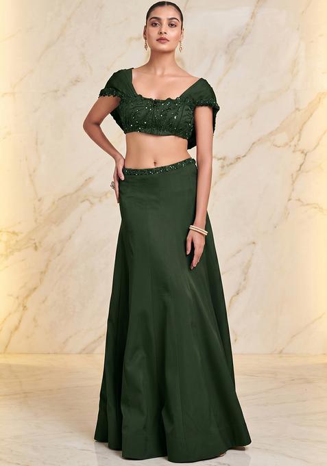 Forest Green Embroidered Handwork Lehenga Set