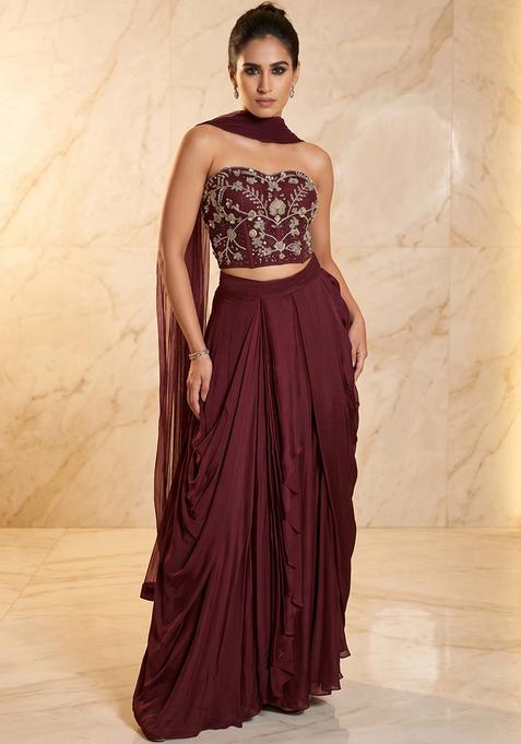 Deep Brown Embroidered Handwork Fusion Set
