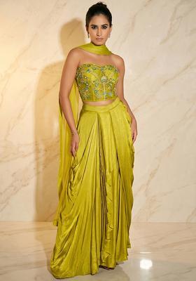 Lime Green Embroidered Handwork Fusion Set