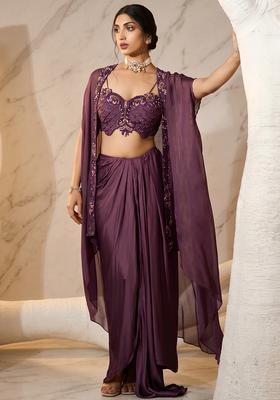 Purple Embroidered Handwork Fusion Set