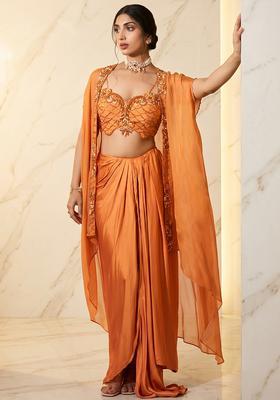 Orange Embroidered Handwork Fusion Set