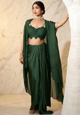 Mustard Yellow Embroidered Handwork Fusion Set