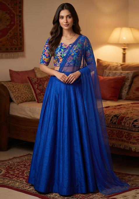 Royal Blue Printed Crepe Lehenga Set