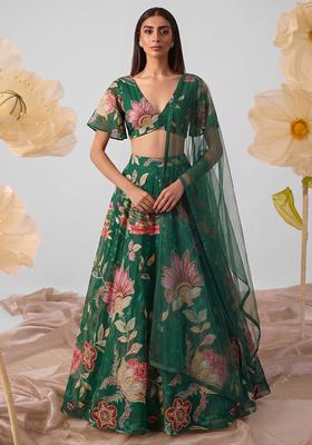 Emerald Green Embroidered Cosmos Lehenga Set