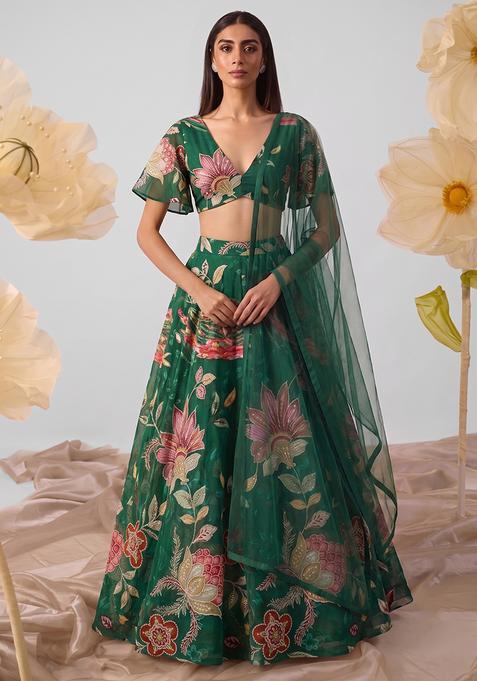 Emerald Green Embroidered Cosmos Lehenga Set