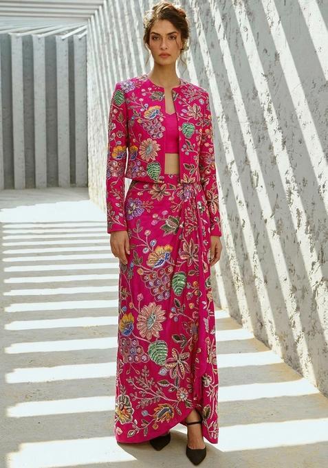 Pink Printed Crepe Fusion Set