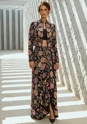 Black Printed Crepe Fusion Set
