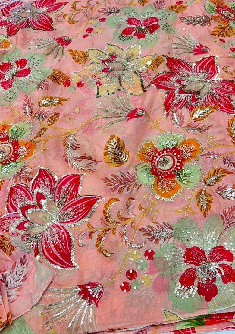 Dusty Pink Printed Organza Fusion Set - Indya