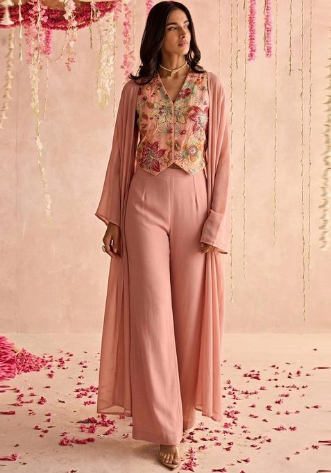 Dusty Pink Printed Organza Fusion Set