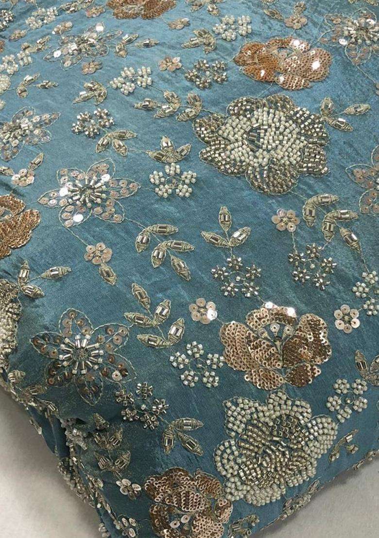 Dusty Blue Embroidered Georgette Fusion Set - Indya