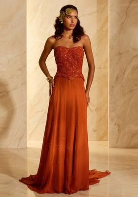 Rust Embroidered Handwork Fusion Set