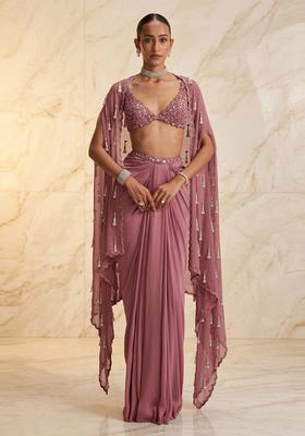 Dusty Mauve Embroidered Handwork Fusion Set