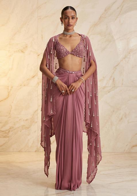 Dusty Mauve Embroidered Handwork Fusion Set