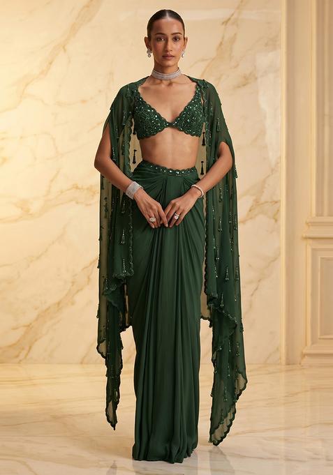 Emerald Green Embroidered Handwork Fusion Set