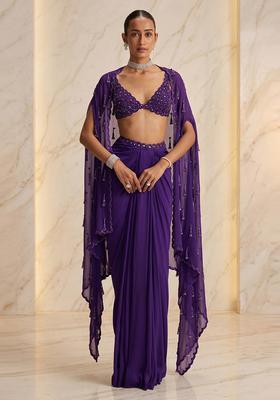 Deep Purple Embroidered Handwork Fusion Set