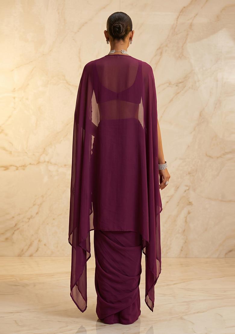 Purple Embroidered Handwork Fusion Set - Indya