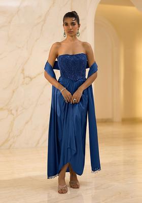 Navy Blue Embroidered Handwork Fusion Set