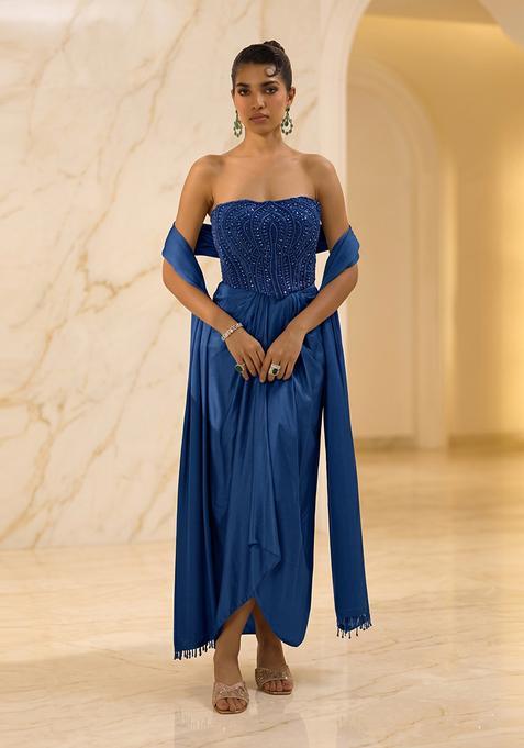 Navy Blue Embroidered Handwork Fusion Set