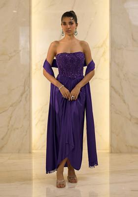Purple Embroidered Handwork Fusion Set