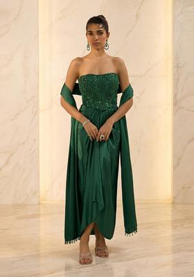 Emerald Green Embroidered Handwork Fusion Set
