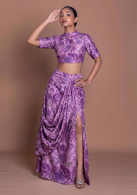 Purple Printed Chinon Fusion Set