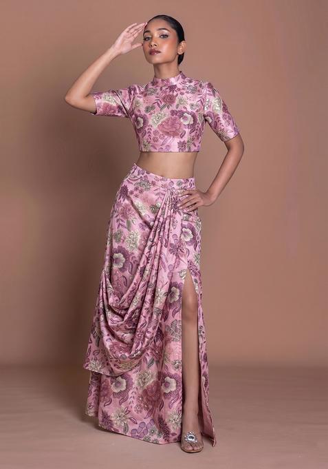Pink Printed Chinon Fusion Set