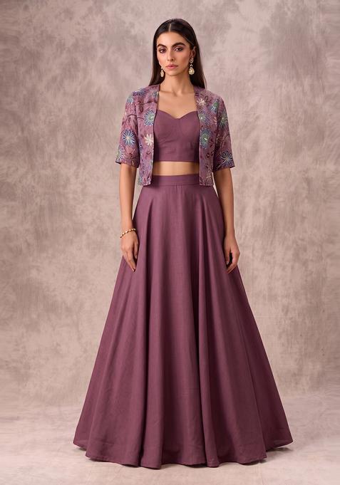 Mauve Sequin Tissue Lehenga Set