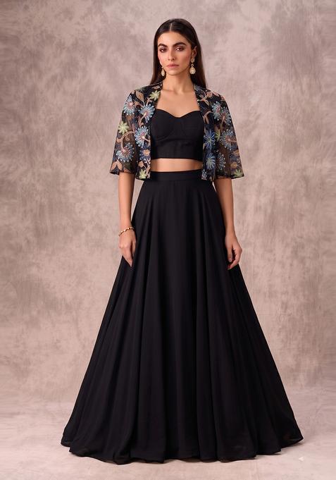 Black Sequin Tissue Lehenga Set