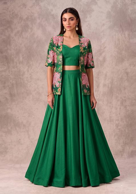 Emerald Green Sequin Tissue Lehenga Set