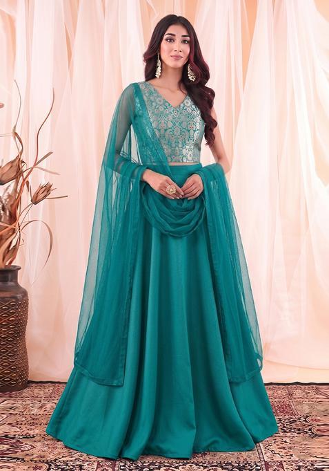Teal Brocade Lehenga Set