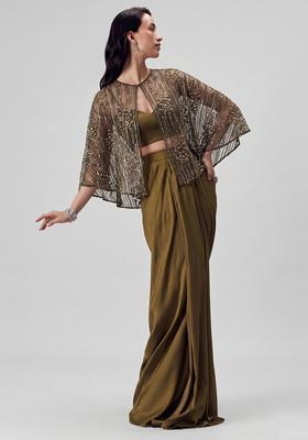 Mehendi Green Sequin Net Fusion Set