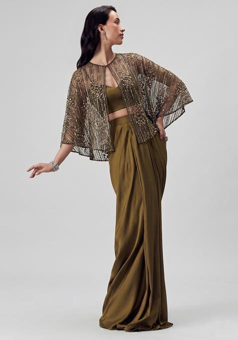 Mehendi Green Sequin Net Fusion Set