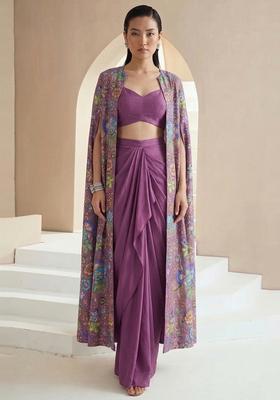 Purple Printed Chinon Fusion Set