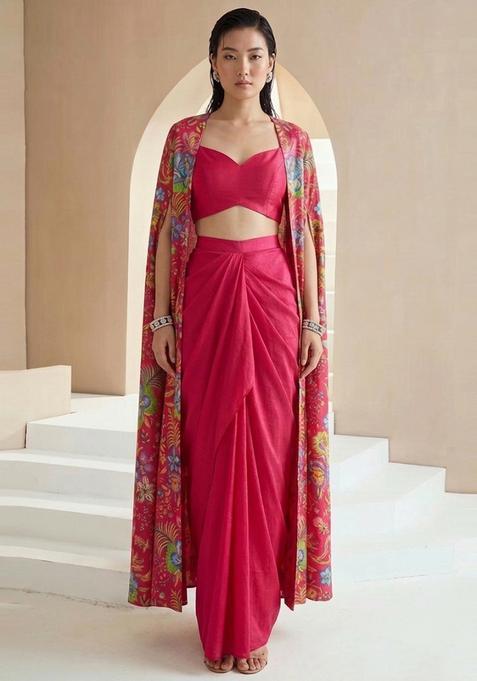 Pink Printed Chinon Fusion Set