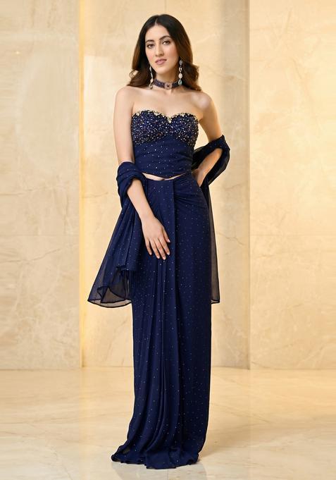 Navy Blue Handwork Fusion Set