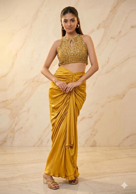 Mustard Yellow Handwork Fusion Set